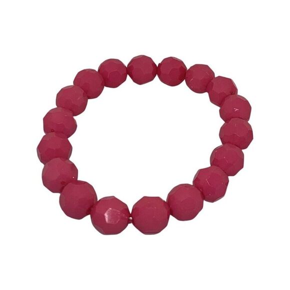 Vintage Summer Hot Pink  Acrylic Faceted Stackable Stretch Bracelets Set Of 4 - Picture 6 of 7